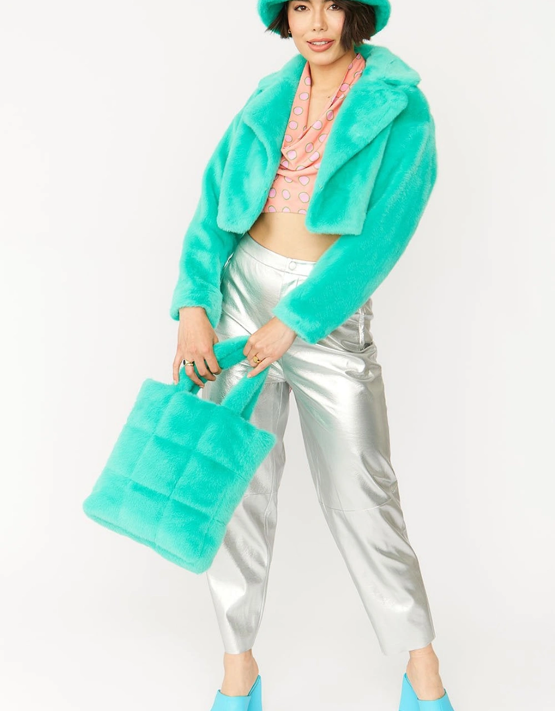 Turquoise Faux Fur Tote Bag