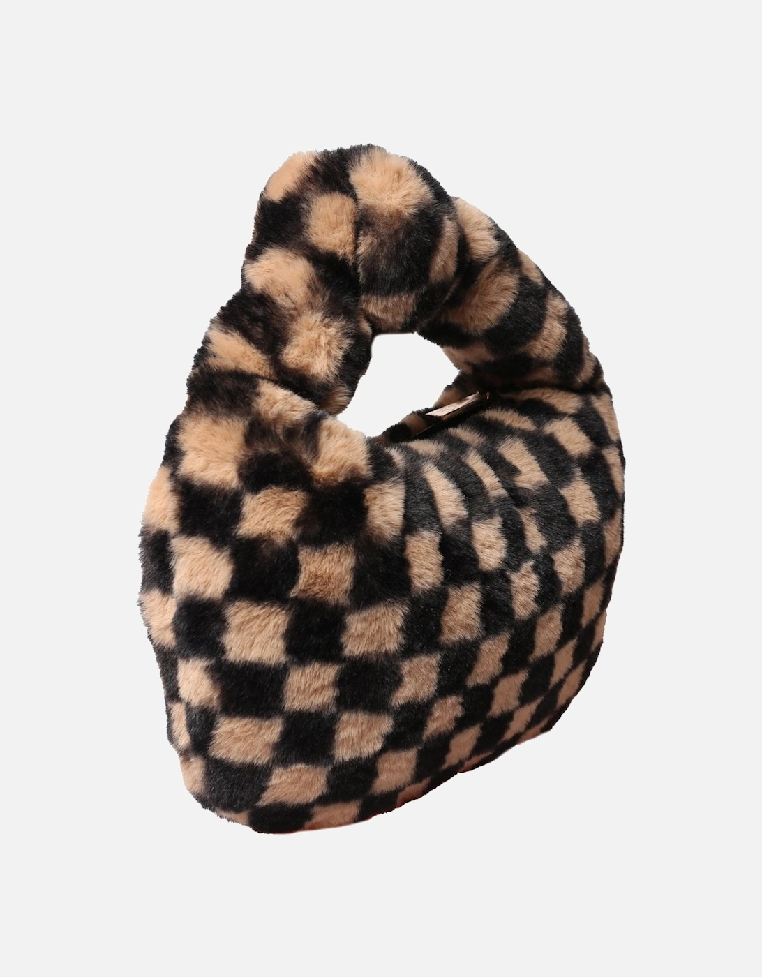 Faux Fur Checkered Light Brown Bag