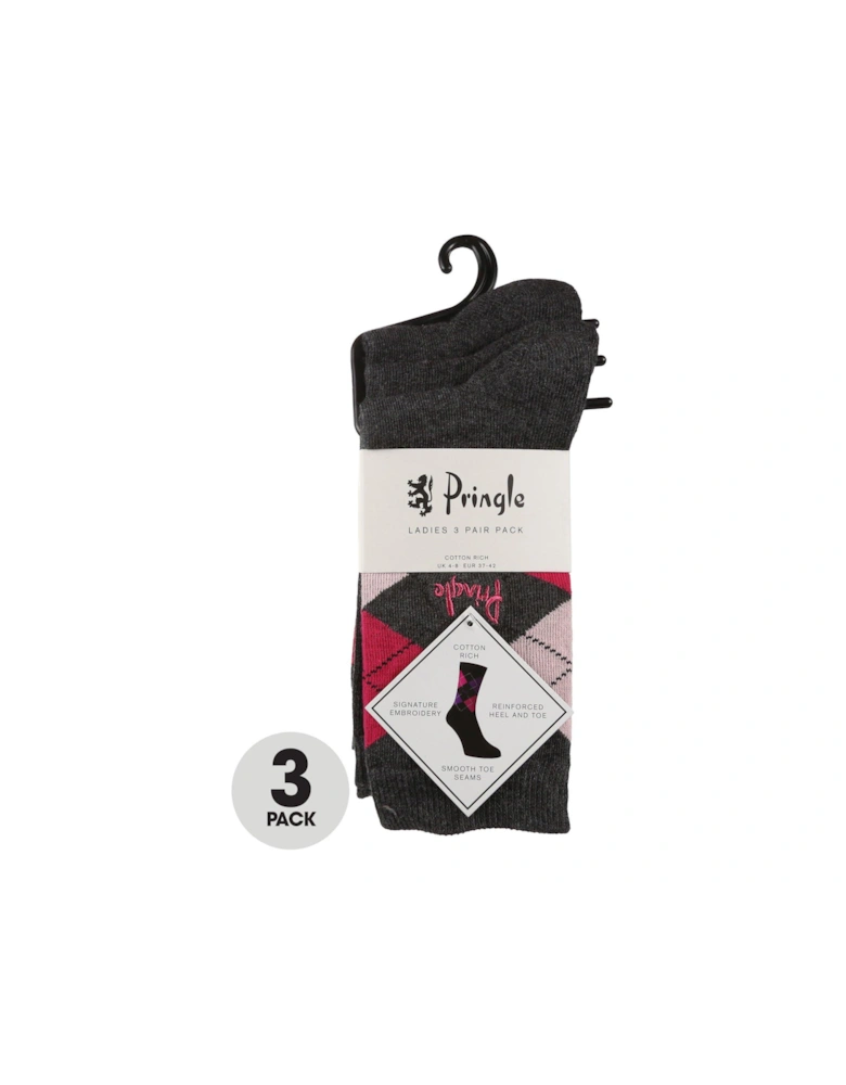 3 Pack Argyle Socks - Dark Grey