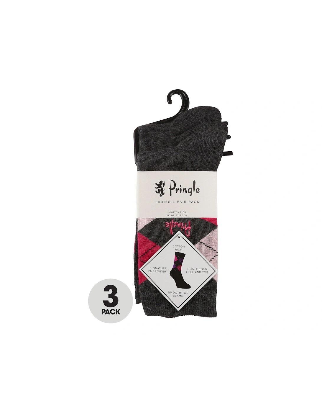 3 Pack Argyle Socks - Dark Grey, 2 of 1