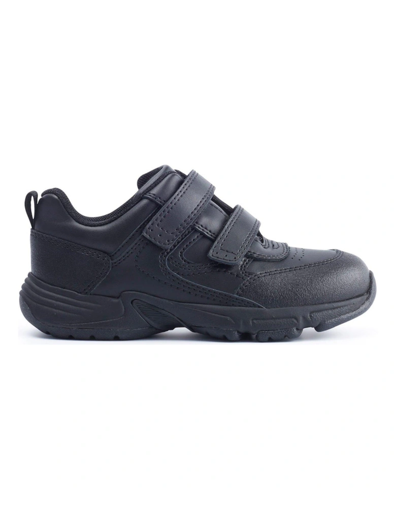 Meteor Black Leather Double Riptape Lightweight School Trainers - Black