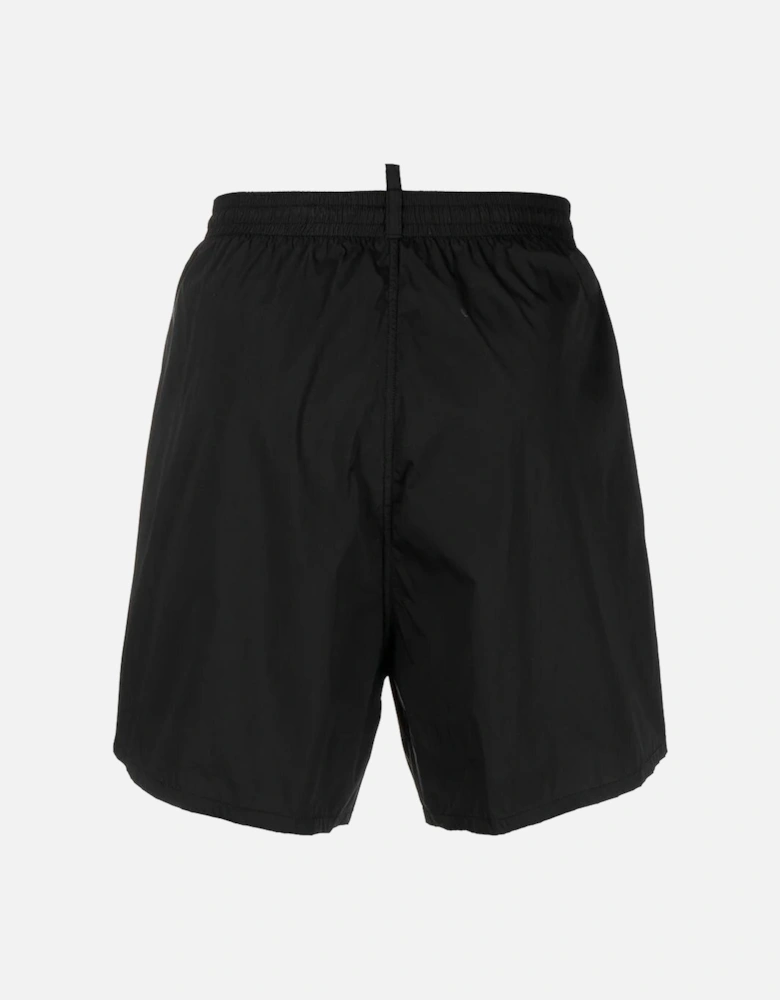 Maple Leaf Logo Print Swim Shorts in Black