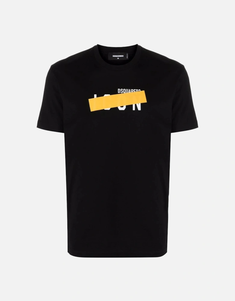 Yellow Icon Tape Detail Cotton T-shirt in Black