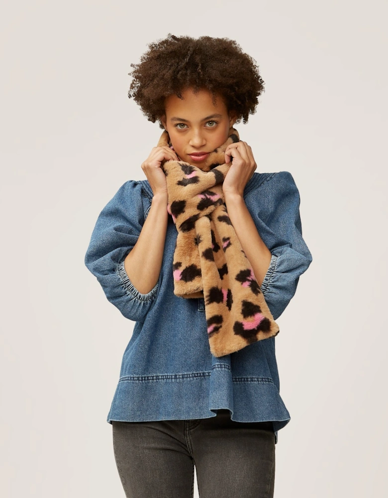 Ari Double Layer Scarf - Camel Leopard