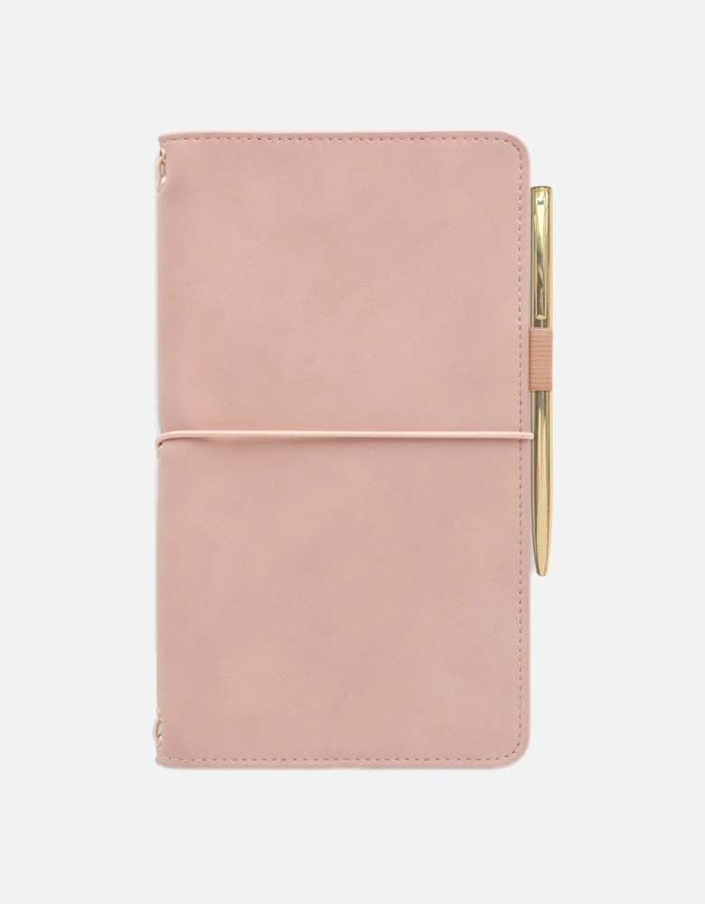 Vegan Leather Planner with Pen - Dusty Pink with Cheetah