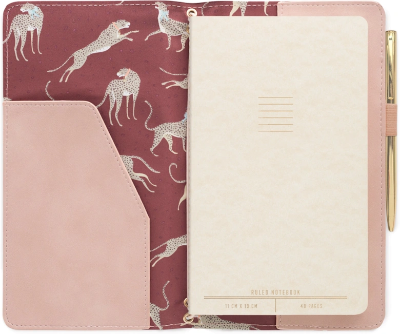 Vegan Leather Planner with Pen - Dusty Pink with Cheetah