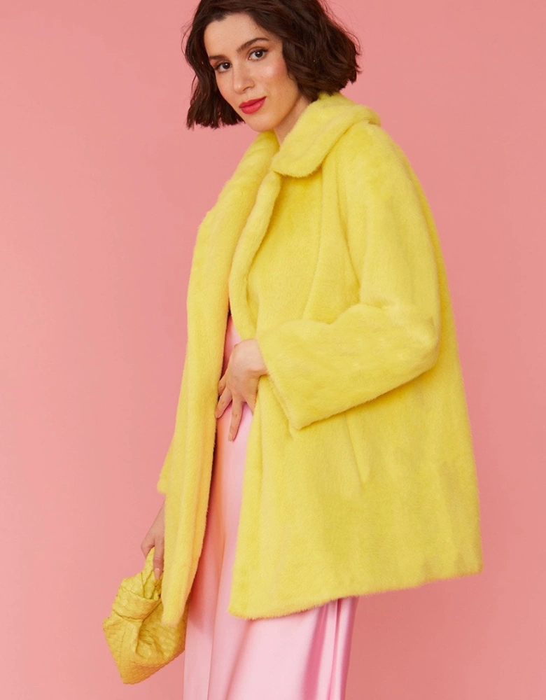 Yellow Faux Fur Short Coat