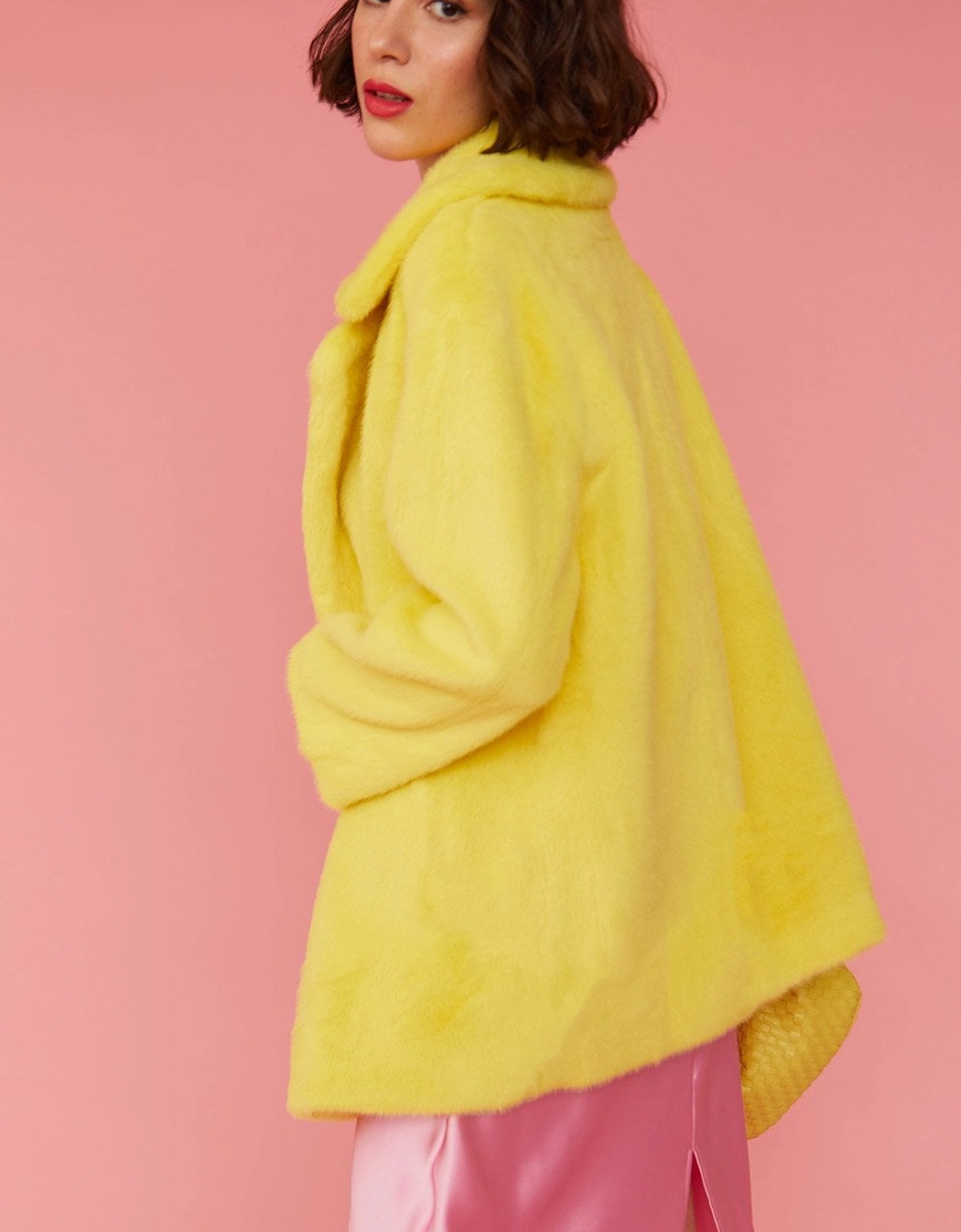 Yellow Faux Fur Short Coat