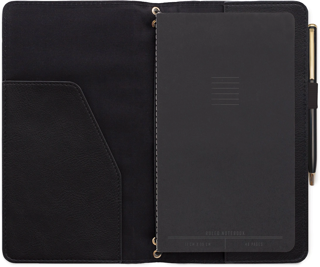Vegan Leather Planner with Pen - Black