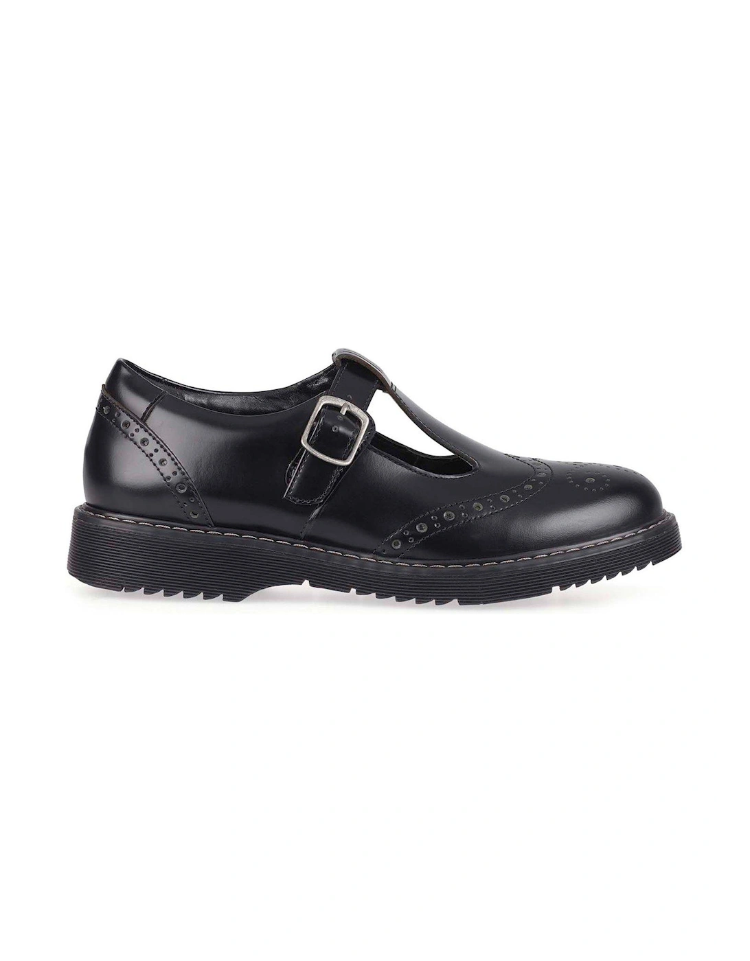 Imagine Girls Leather T-bar Buckle Chunky Sole School Shoes with Brogue Styling - Black, 2 of 1