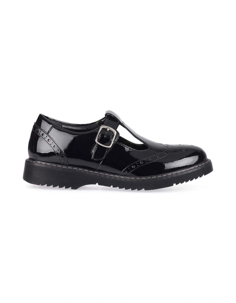 Imagine Girls Black Patent Leather Brogue Detail Chunky School Shoes