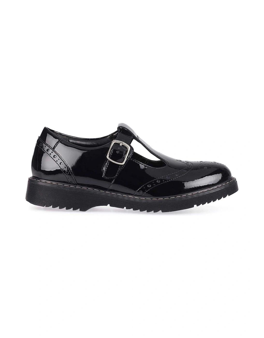 Imagine Girls Black Patent Leather Brogue Detail Chunky School Shoes, 2 of 1