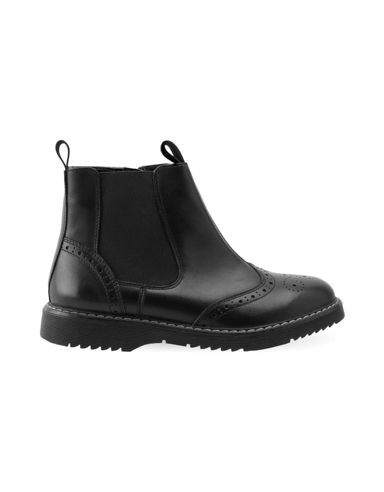 Revolution Girls Black Leather Zip Up Pull On Chelsea School Boots With Chunky Sole - Black