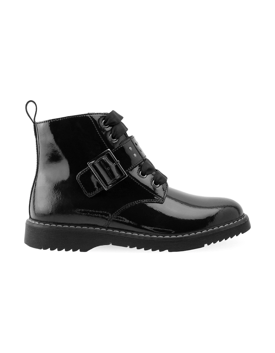 Icon Girls Black Patent Leather Zip And Lace Up School Boots With Chunky Sole - Black, 2 of 1
