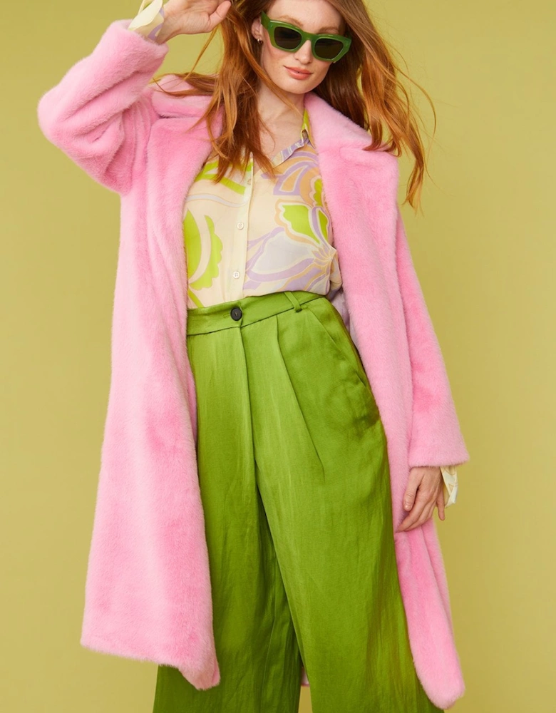 Pink Faux Fur Midi Coat