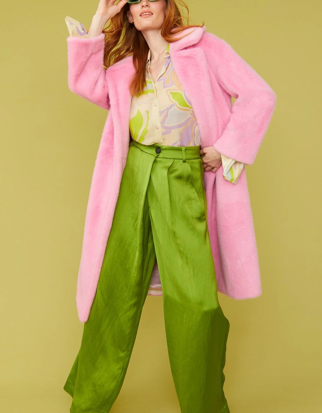 Pink Faux Fur Midi Coat
