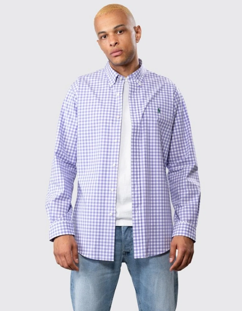 Mens Long Sleeved Button Down Check Shirt With Polo Pony