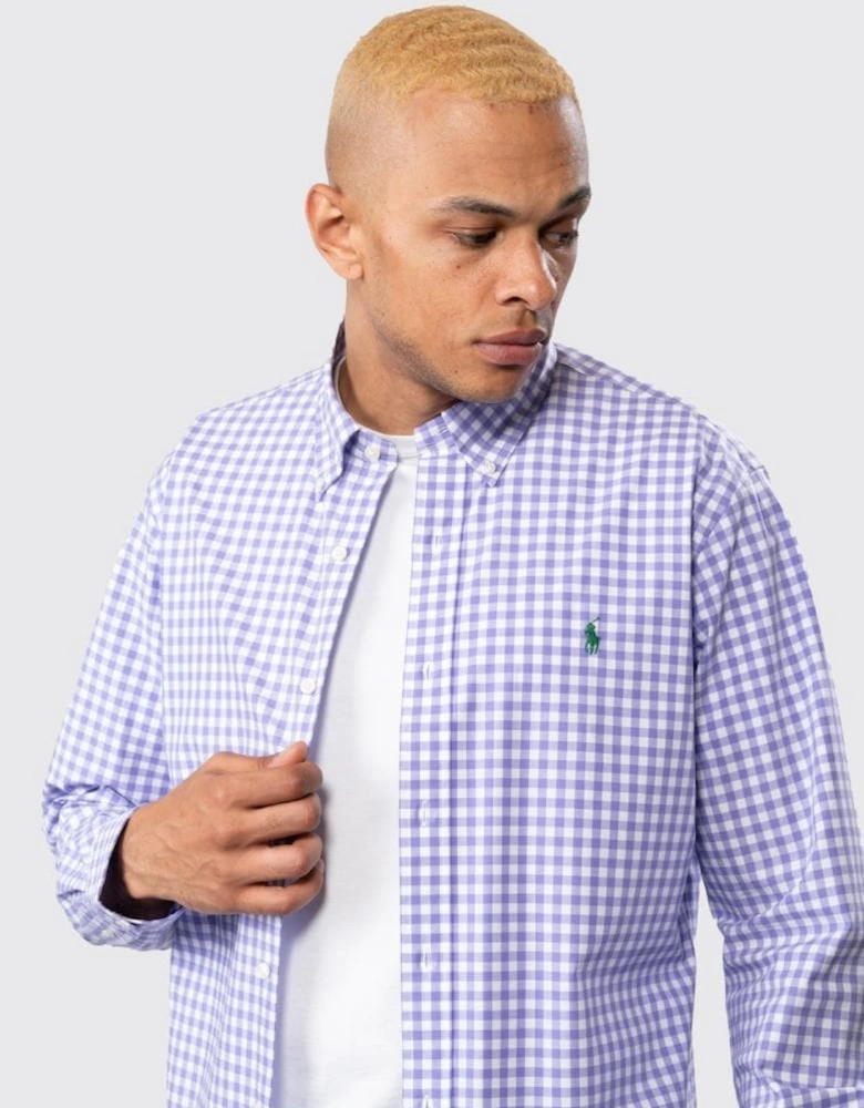 Mens Long Sleeved Button Down Check Shirt With Polo Pony