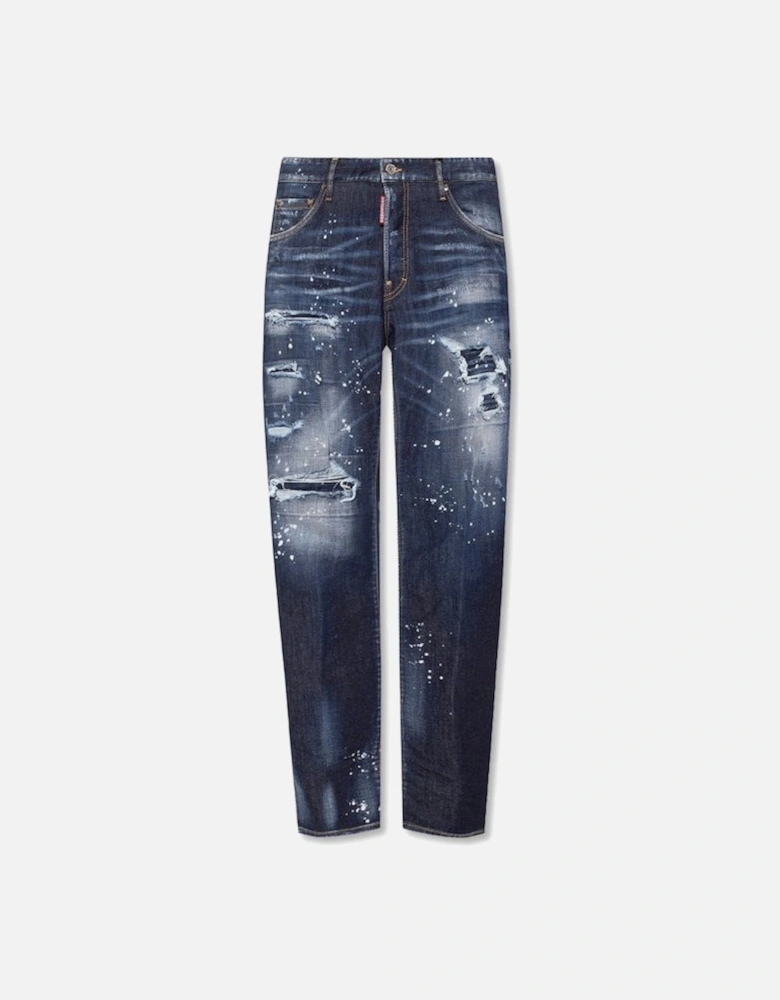 Cotton Rip and Repar Mid Wash Paint Splatter Cool Guy Jeans