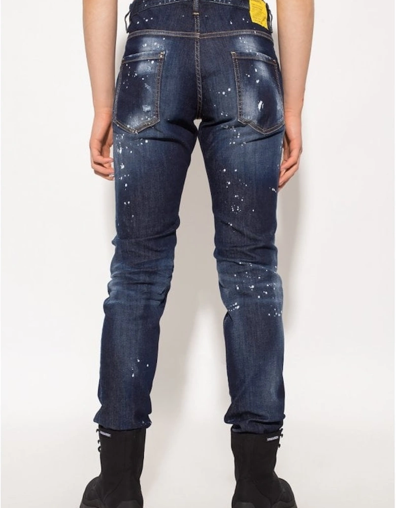 Cotton Rip and Repar Mid Wash Paint Splatter Cool Guy Jeans