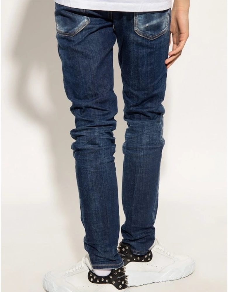 Cotton Rip and Repair Mid Wash Slim Fit Jeans