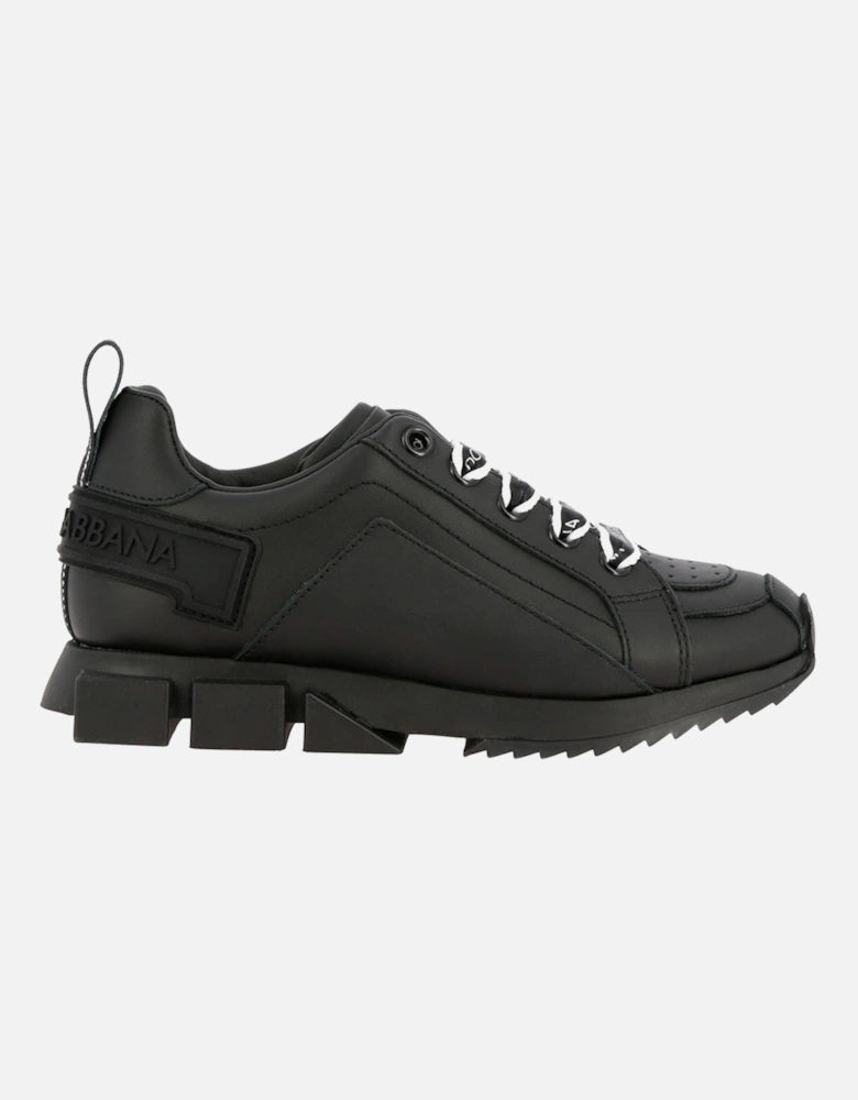 Boys Leather Logo Trainers Black