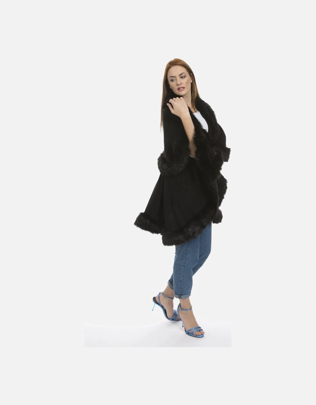 Black Knitted Luxury Faux Fur Cape, 4 of 3