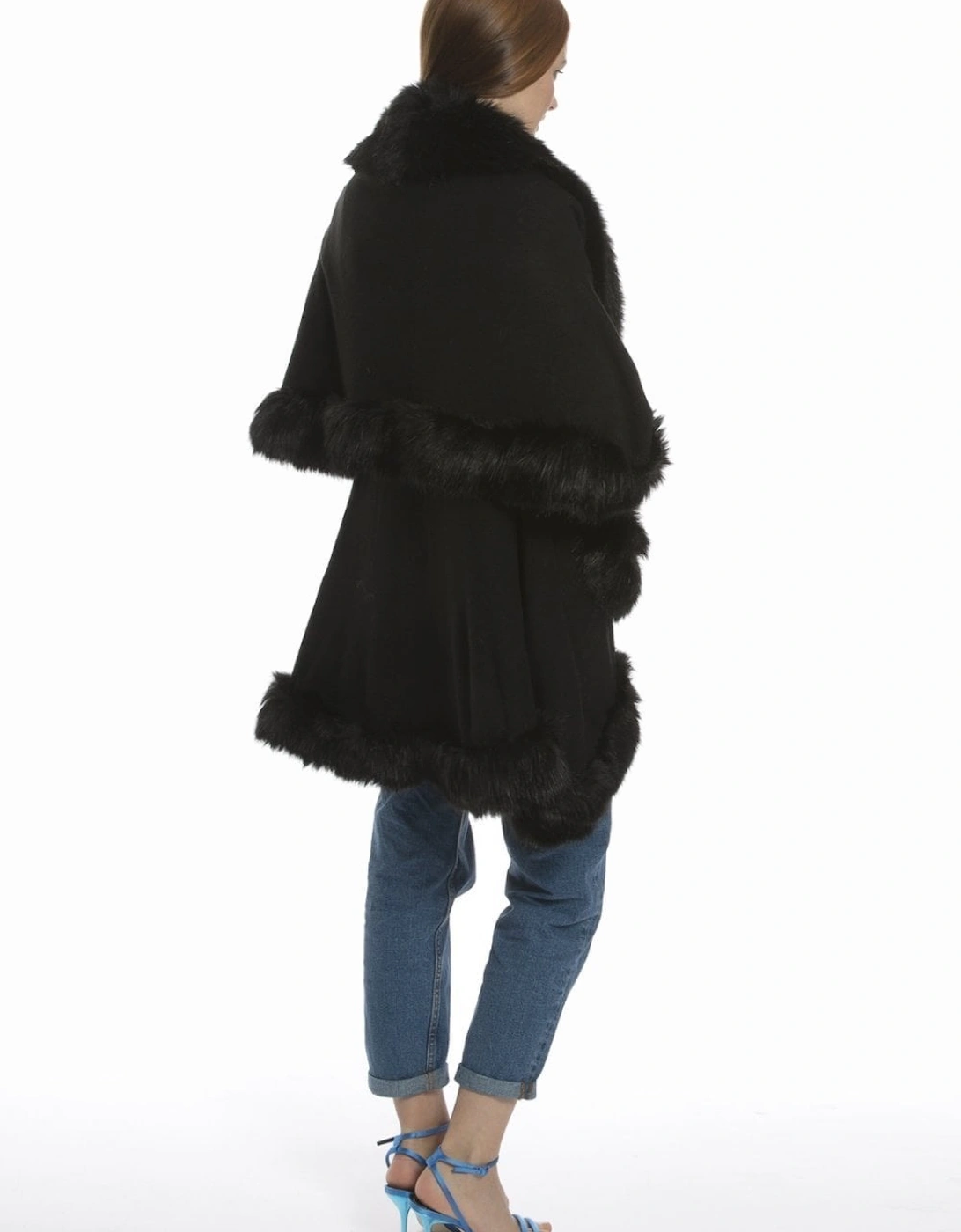 Black Knitted Luxury Faux Fur Cape