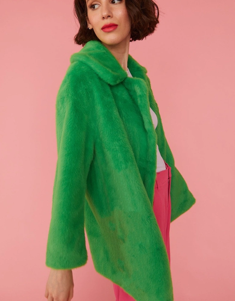 Green Faux Fur Duchess Midi Coat