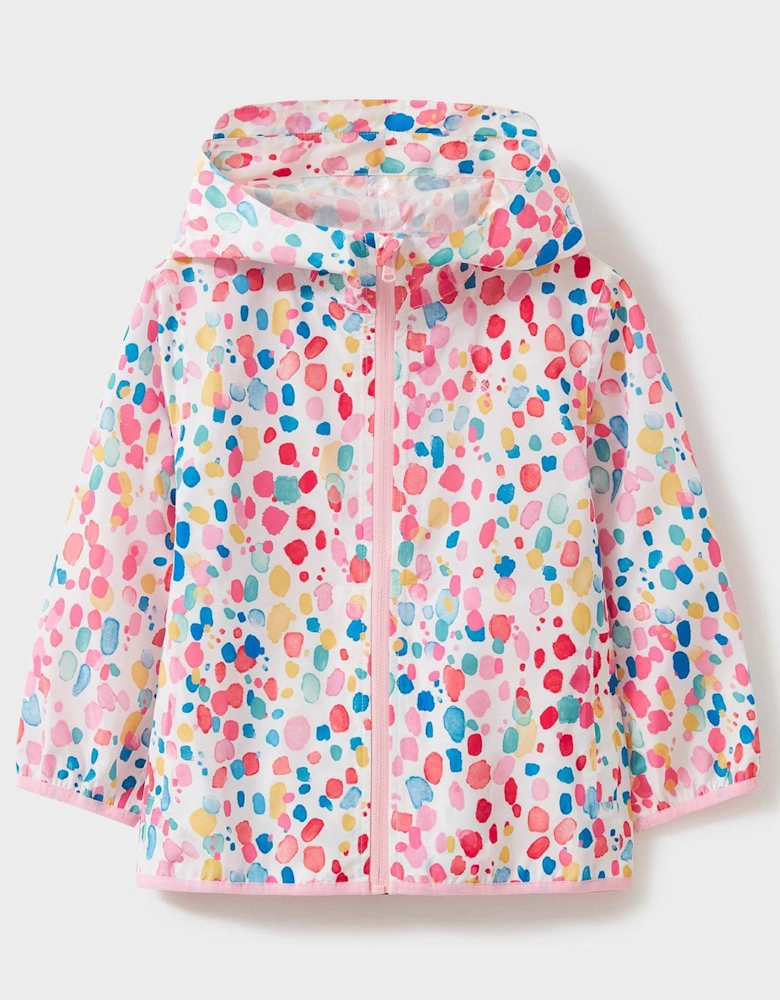 Girls Rainbow Paint Waterproof Lightweight Packable Jacket - Multi