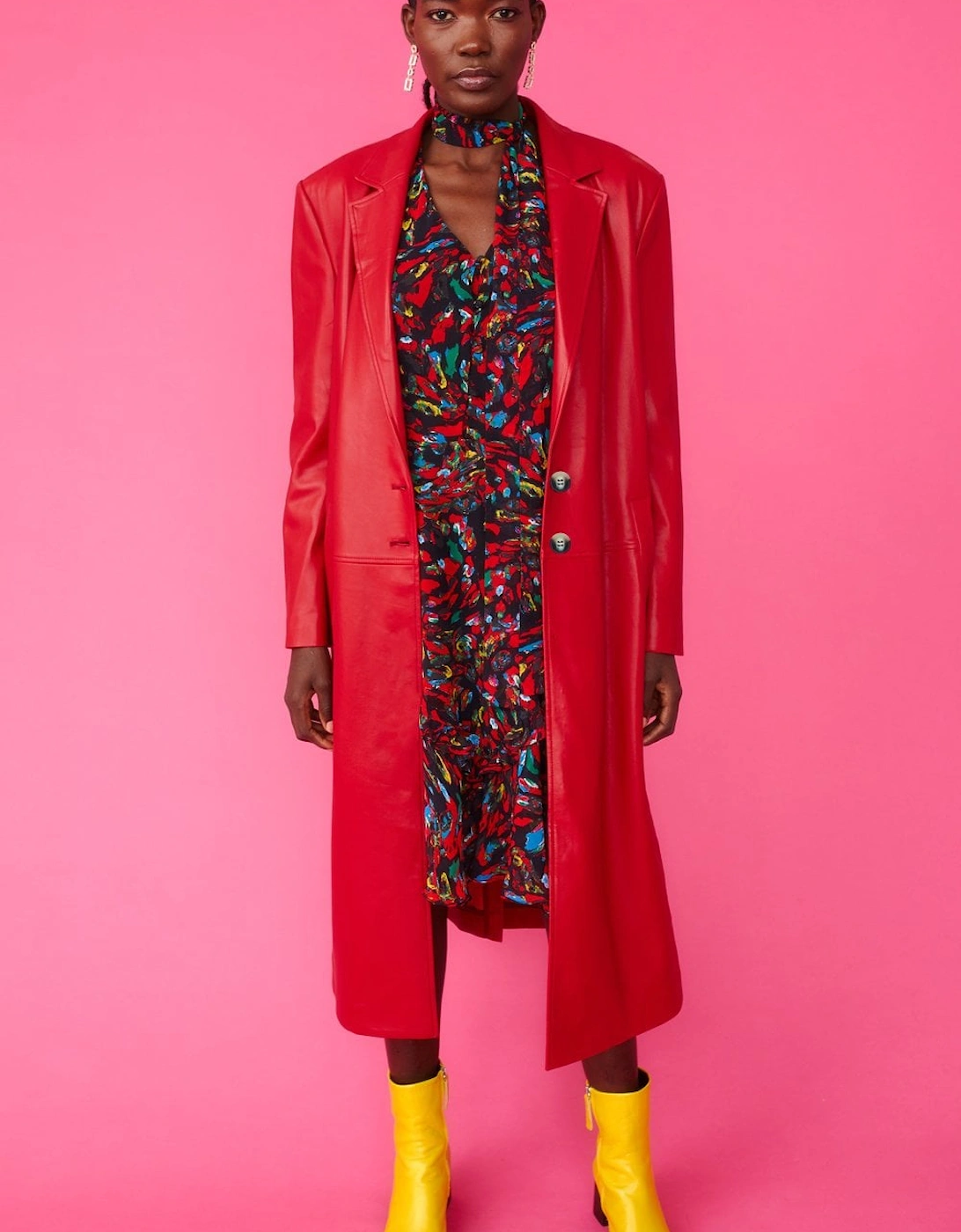 Red Eco Leather Trench Coat