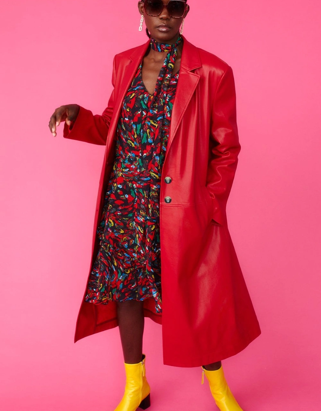 Red Eco Leather Trench Coat, 5 of 4