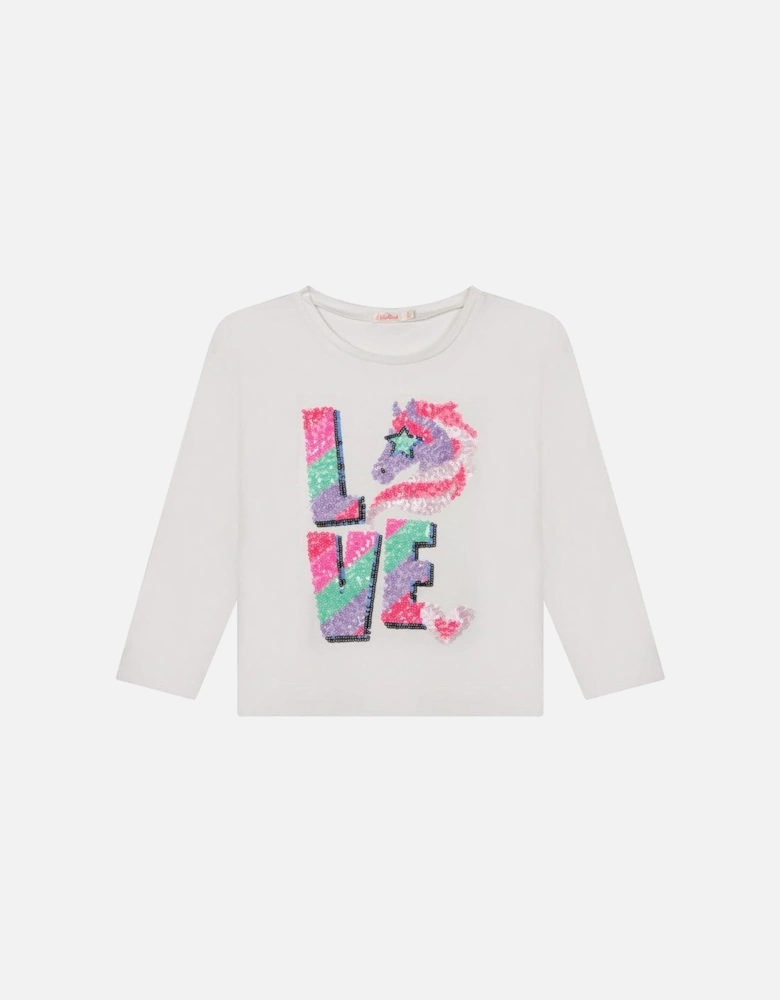 Girls Ivory Unicorn Long Sleeve T-Shirt