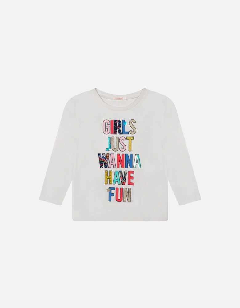 Girls Ivory Fun Print Long Sleeve T-Shirt