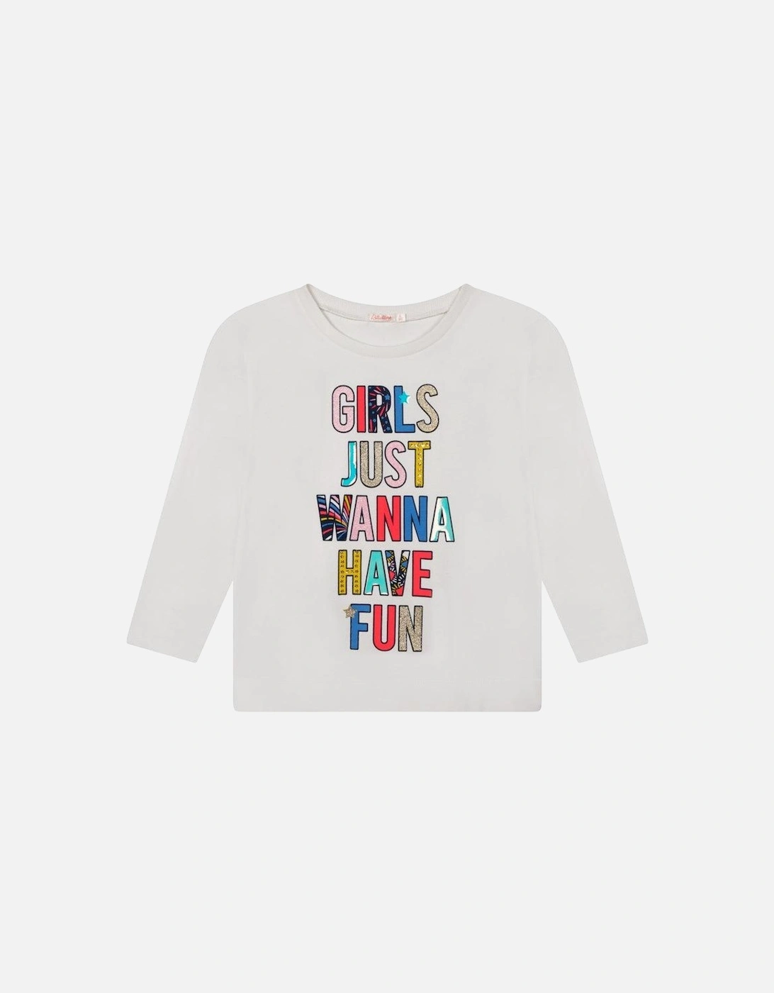 Girls Ivory Fun Print Long Sleeve T-Shirt, 3 of 2