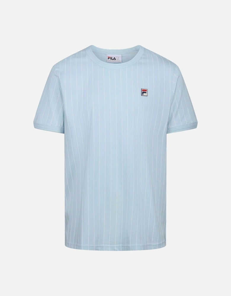 Guilo Striped Crew Neck Mens T-Shirt | Clear Blue/White