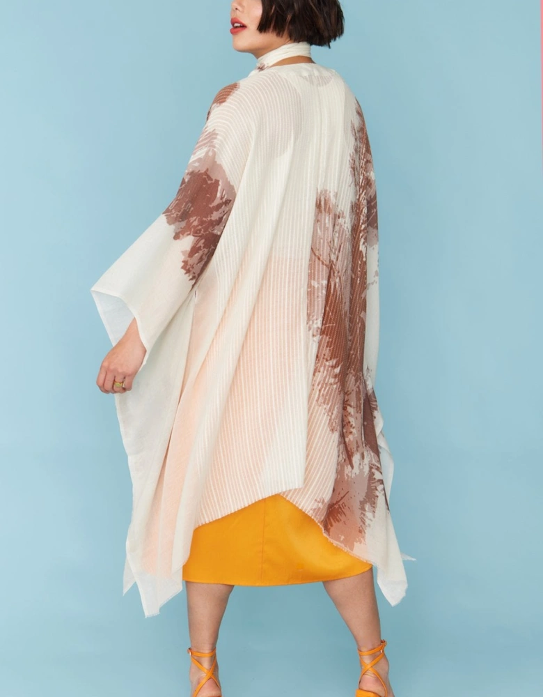Cashmere Blend Kimono in White and Brown