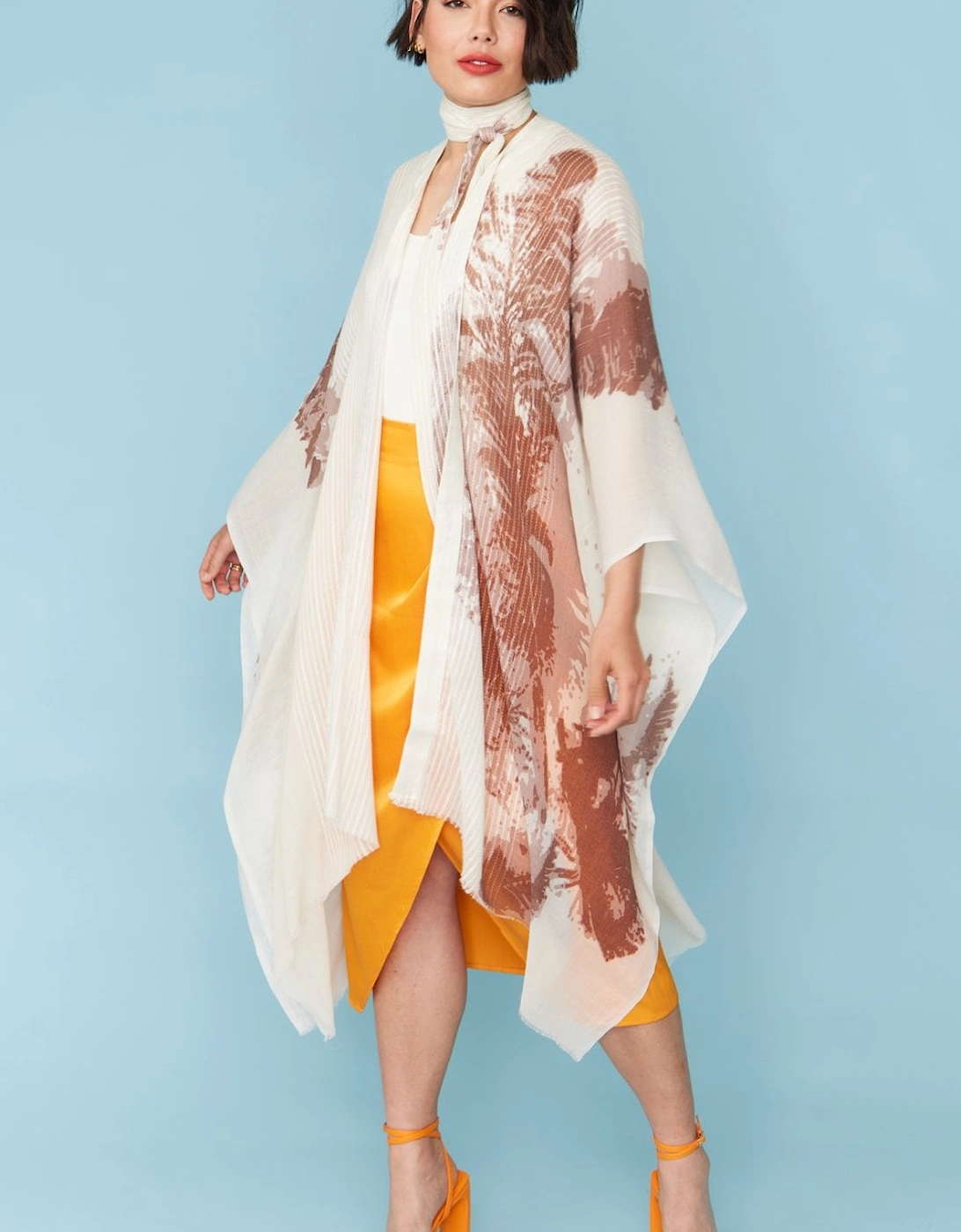 Cashmere Blend Kimono in White and Brown, 5 of 4
