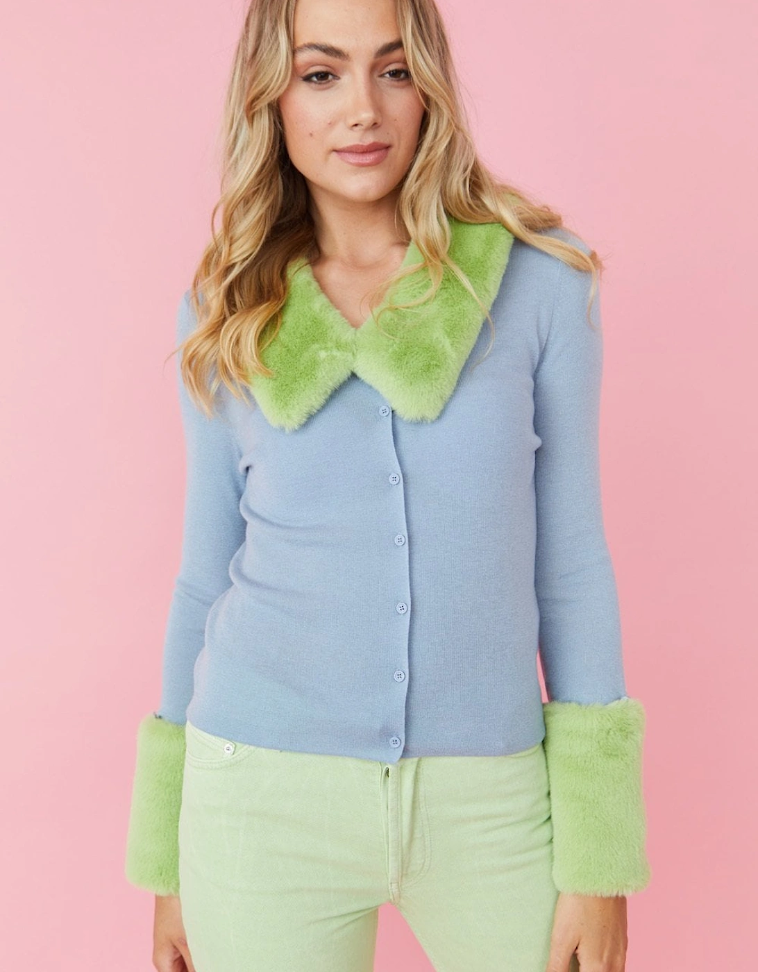 Blue Abigail Cashmere Cardigan With Green Detachable Collar & Cuffs, 4 of 3