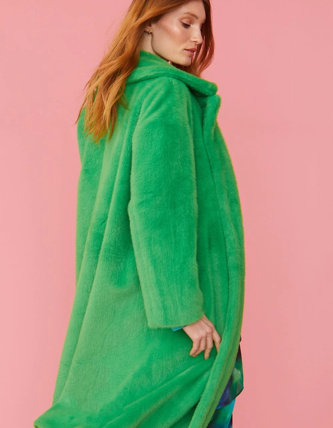 Green Faux Fur Midi Coat