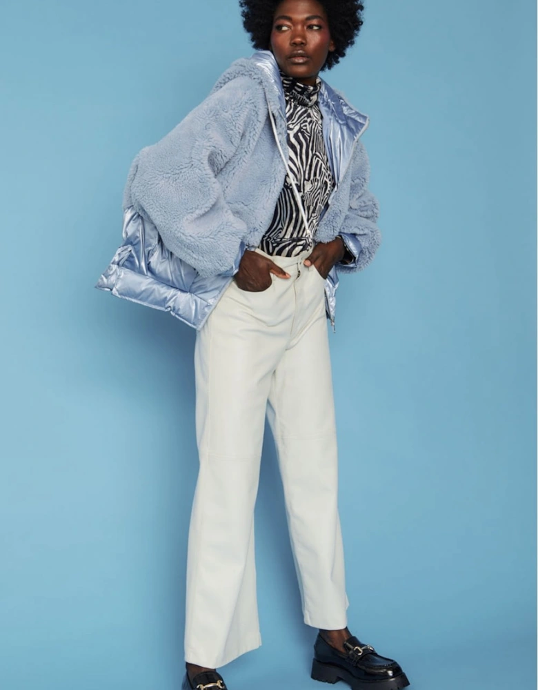 Blue Faux Fur Bomber Jacket