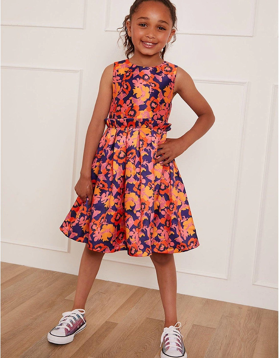 Girls Floral Abstract Midi Dress - Navy, 2 of 1