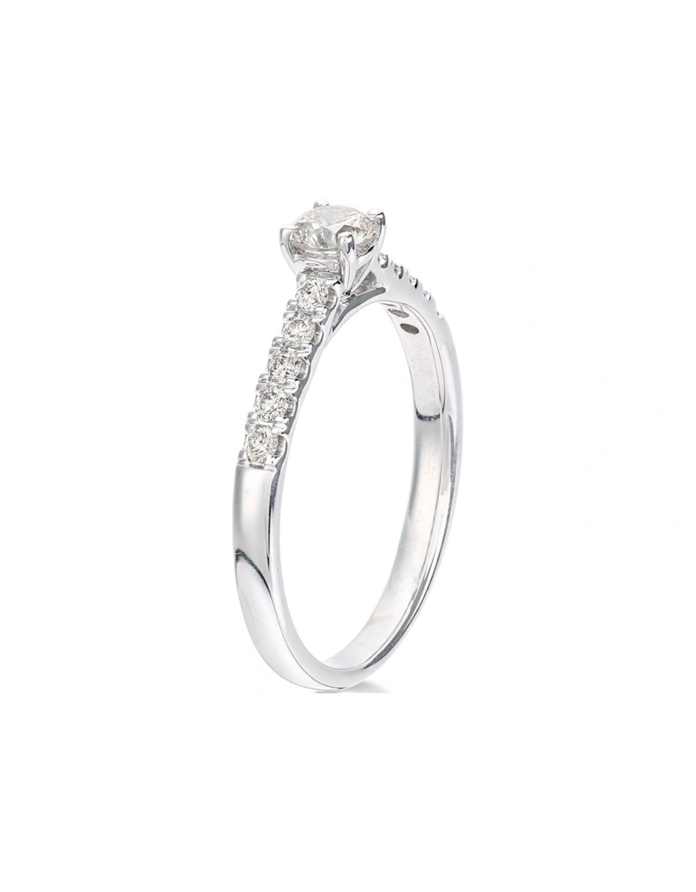 9ct White Gold 50 Point Total Diamond Solitaire Ring with Diamond Micro Set Shoulders