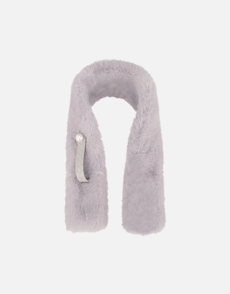 Grey Faux Fur Scarf with Pearl Detail