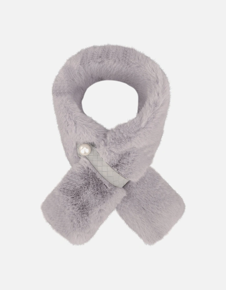 Grey Faux Fur Scarf with Pearl Detail