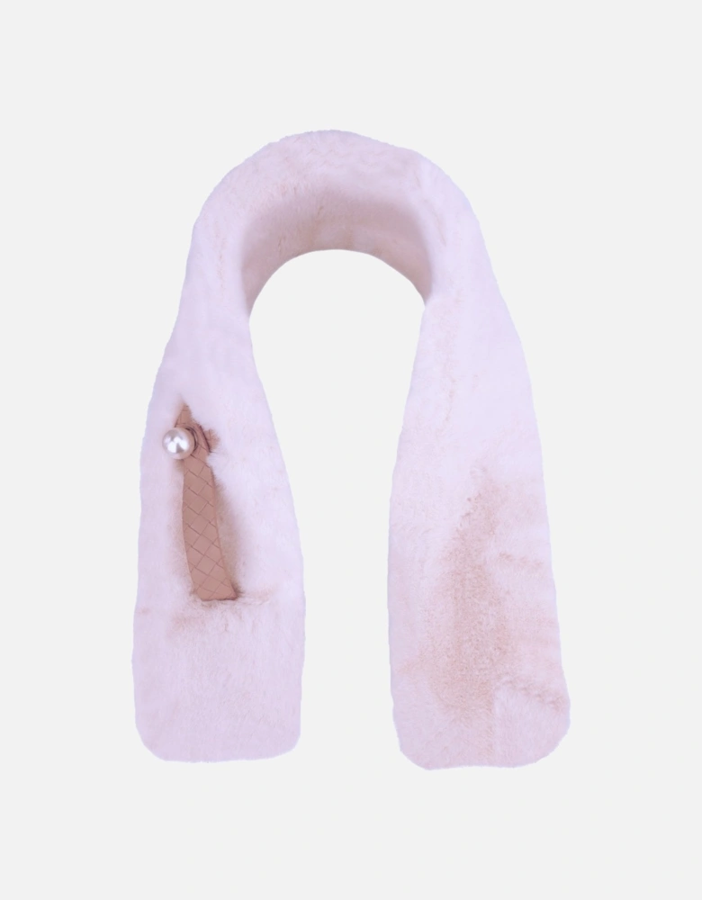 Cream Faux Fur Scarf with Pearl Detail