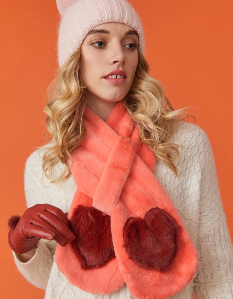 Orange Faux Fur Scarf with Heart Embellishments
