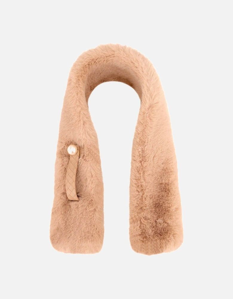 Mocha Faux Fur Scarf with Pearl Detail