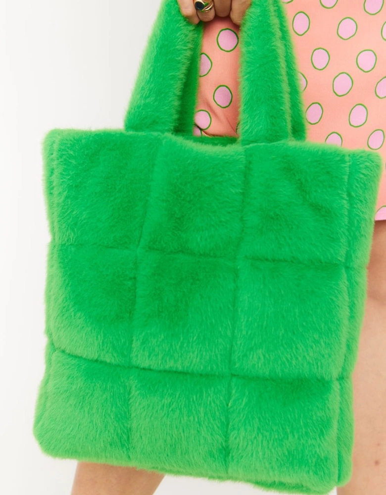 Green Faux Fur Tote Bag