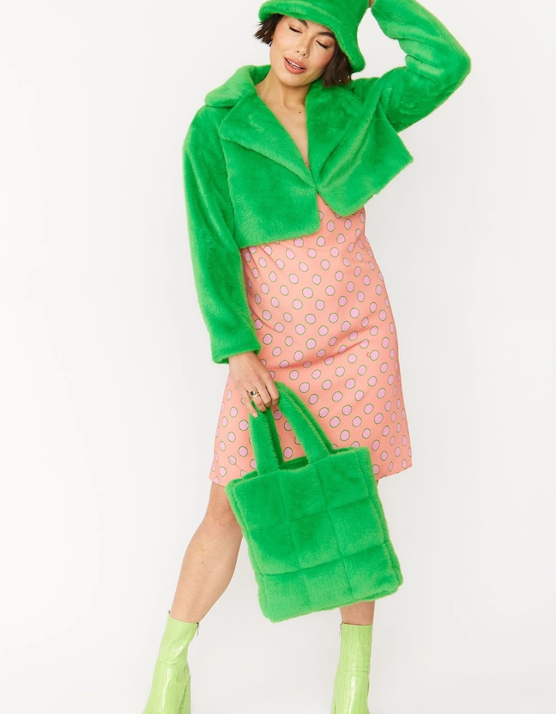 Green Faux Fur Tote Bag